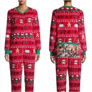 Friends Christmas Pajamas Women's XS (0-2) One Piece Union Suit Back‎ Flap